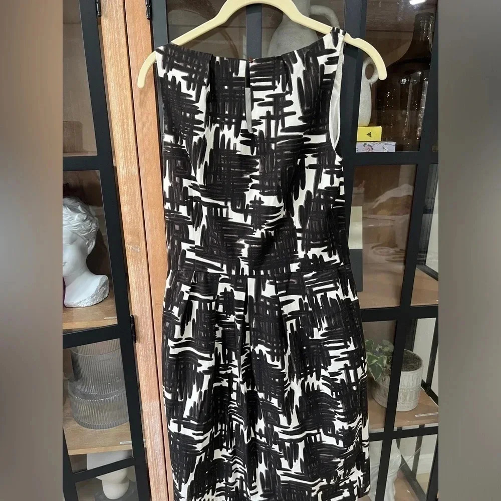 Zara sheath dress abstract print high neck sleeveless Business work cotton brown - Picture 7 of 7